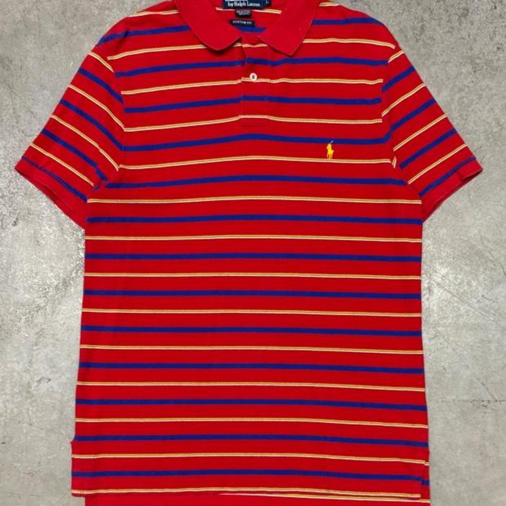 Polo Ralph Lauren Vintage 90s Striped Polo Short Sleeve Shirt Sz Large Slim Fit